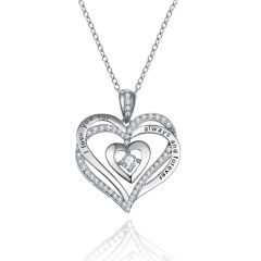 Wholesale 925 Silver Double Heart Pendant Necklace for Ladies 18"