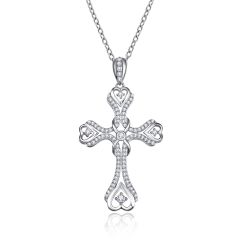 Wholesale 925 Sterling Silver Cross and Heart Pendant Necklace for Ladies