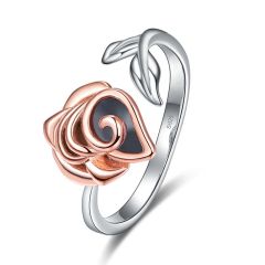 Wholesale Women 925 Sterling Silver Rose Flower Stack Open Ring