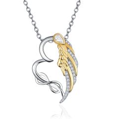 Wholesale 925 Silver Women Infinity Heart Pendant Necklace with a Feather