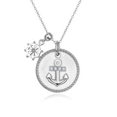 Wholesale Circle Pendant Necklace with a Boat Anchor 925 Sterling Silver