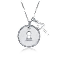 Wholesale 18 Inch Circle Pendant Necklace with a Key 925 Sterling Silver