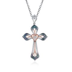 Wholesale 925 Sterling Silver Green-edged Cross Pendant Necklace 