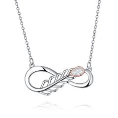 Wholesale 925 Sterling Silver Infinity Symbol and Feather Pendant Necklace