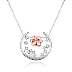 Wholesale 925 Silver Moon Pendant Necklace with a Dog Paw