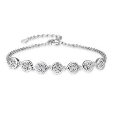 Wholesale 925 Sterling Silver Round Cut Birthstone Link Chain Bracelet 6.3”
