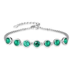Discount 925 Silver Wholesale Round Cut Birthstone Link Chain Bracelet 6.3”