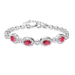  Red Birthstone Link Chain Bracelet Wholesale 925 Sterling Silver Oval Cut 6.3”