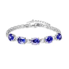 Wholesale 925 Sterling Silver Oval Cut Colorful Birthstone Link Chain Bracelet 6.3”