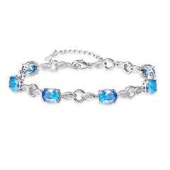 Wholesale Fancy Link Chain Bracelet 925 Silver Colorful Birthstone 6.3”